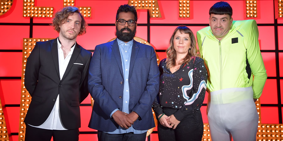 Live At The Apollo. Image shows from L to R: Seann Walsh, Romesh Ranganathan, Kerry Godliman, Spencer Jones. Copyright: Open Mike Productions. Live At The Apollo. Image shows from L to R: Seann Walsh, Romesh Ranganathan, Kerry Godliman, Spencer Jones. Copyright: Open Mike Productions.