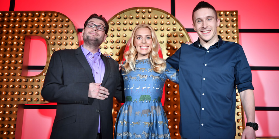Live At The Apollo. Image shows from L to R: Gary Delaney, Sara Pascoe, Larry Dean. Copyright: Open Mike Productions. Live At The Apollo. Image shows from L to R: Gary Delaney, Sara Pascoe, Larry Dean. Copyright: Open Mike Productions.