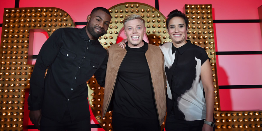 Live At The Apollo. Image shows from L to R: Darren Harriott, Rob Beckett, Jen Brister. Copyright: Open Mike Productions. Live At The Apollo. Image shows from L to R: Darren Harriott, Rob Beckett, Jen Brister. Copyright: Open Mike Productions.