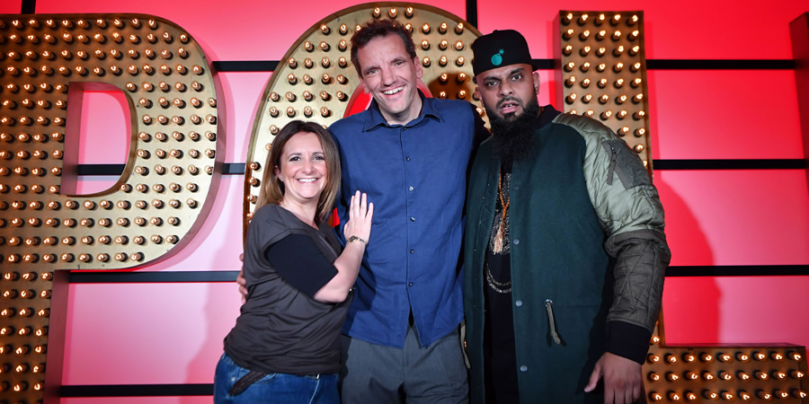 Live At The Apollo. Image shows from L to R: Lucy Porter, Henning Wehn, Guz Khan. Copyright: Open Mike Productions. Live At The Apollo. Image shows from L to R: Lucy Porter, Henning Wehn, Guz Khan. Copyright: Open Mike Productions.