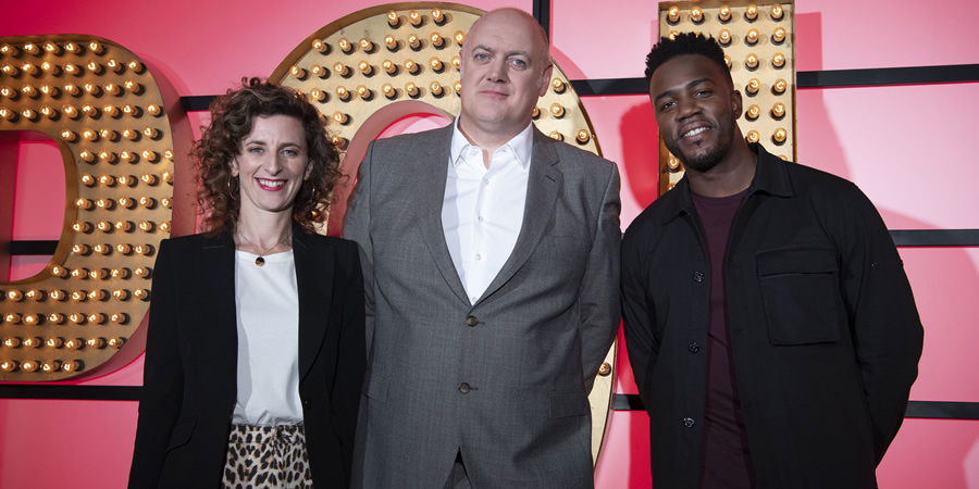 Live At The Apollo. Image shows from L to R: Felicity Ward, Dara O Briain, Mo Gilligan. Copyright: Open Mike Productions. Live At The Apollo. Image shows from L to R: Felicity Ward, Dara O Briain, Mo Gilligan. Copyright: Open Mike Productions.