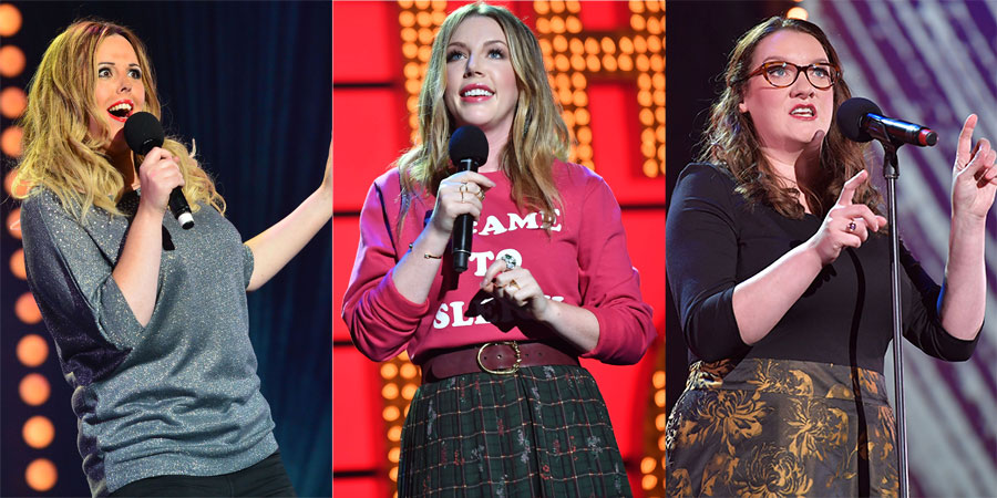 Live At The Apollo. Image shows from L to R: Roisin Conaty, Katherine Ryan, Sarah Millican. Copyright: Open Mike Productions. Live At The Apollo. Image shows from L to R: Roisin Conaty, Katherine Ryan, Sarah Millican. Copyright: Open Mike Productions.