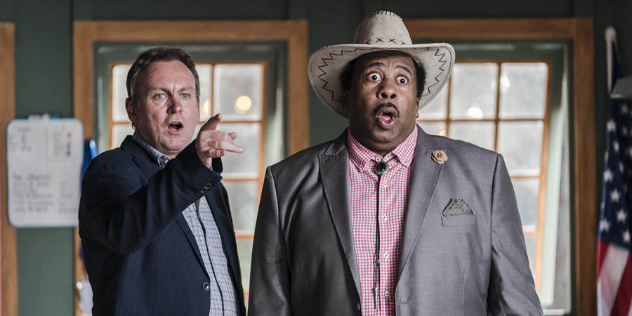 Living The Dream. Image shows from L to R: Mal Pemberton (Philip Glenister), Marvin Pepper (Leslie David Baker). Copyright: Big Talk Productions. Living The Dream. Image shows from L to R: Mal Pemberton (Philip Glenister), Marvin Pepper (Leslie David Baker). Copyright: Big Talk Productions.