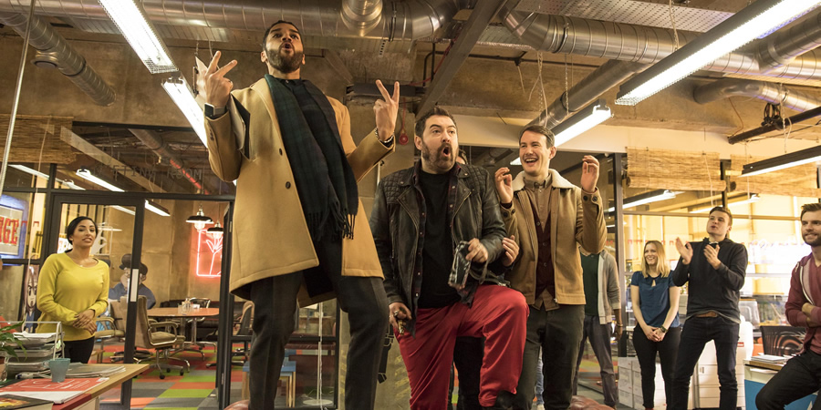 Loaded. Image shows from L to R: Leon (Samuel Anderson), Watto (Nick Helm), Ewan (Jonny Sweet). Loaded. Image shows from L to R: Leon (Samuel Anderson), Watto (Nick Helm), Ewan (Jonny Sweet).