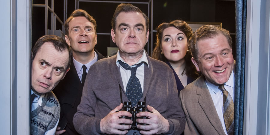 Lost Sitcoms. Image shows from L to R: John Vere (Kevin Eldon), Kenneth Williams (Robin Sebastian), Tony Hancock (Kevin McNally), Hattie Jacques (Katy Wix), Sid James (Jon Culshaw). Copyright: BBC. Lost Sitcoms. Image shows from L to R: John Vere (Kevin Eldon), Kenneth Williams (Robin Sebastian), Tony Hancock (Kevin McNally), Hattie Jacques (Katy Wix), Sid James (Jon Culshaw). Copyright: BBC.
