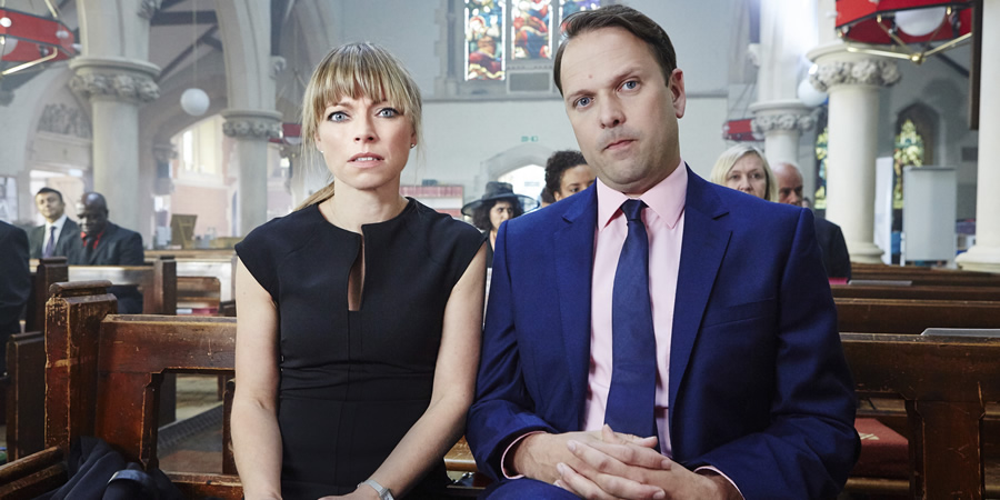 Marley's Ghosts. Image shows from L to R: Marley Wise (Sarah Alexander), Michael Walton (Nicholas Burns). Marley's Ghosts. Image shows from L to R: Marley Wise (Sarah Alexander), Michael Walton (Nicholas Burns).