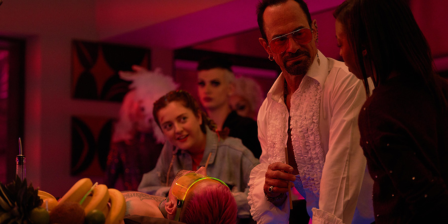 Maxxx. Image shows from L to R: Rose (Helen Monks), Don Wild (Christopher Meloni), Tamzin (Pippa Bennett-Warner). Maxxx. Image shows from L to R: Rose (Helen Monks), Don Wild (Christopher Meloni), Tamzin (Pippa Bennett-Warner).