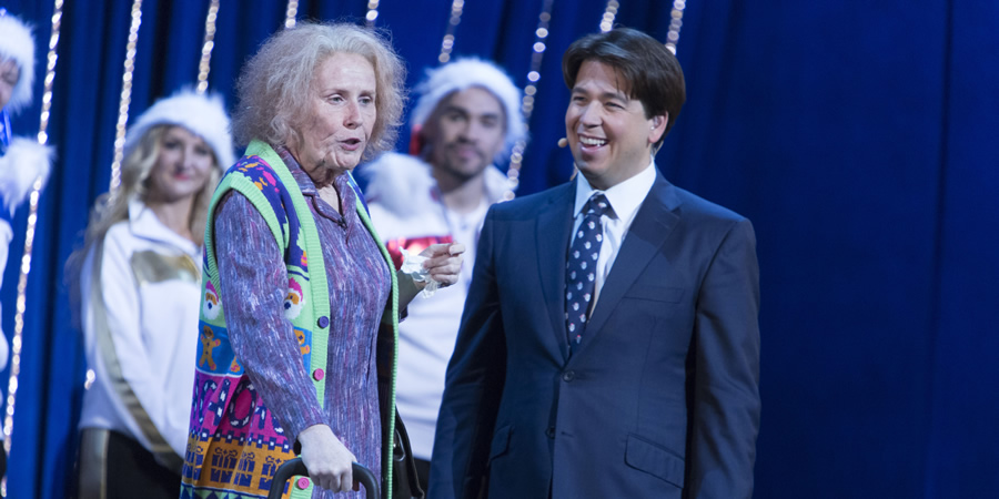 Michael McIntyre's Big Show. Image shows from L to R: Nan (Catherine Tate), Michael McIntyre. Copyright: Hungry McBear. Michael McIntyre's Big Show. Image shows from L to R: Nan (Catherine Tate), Michael McIntyre. Copyright: Hungry McBear.