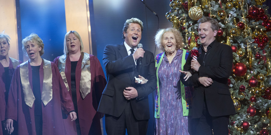 Michael McIntyre's Big Show. Image shows from L to R: Michael Ball, Nan (Catherine Tate), Aled Jones. Copyright: Hungry McBear. Michael McIntyre's Big Show. Image shows from L to R: Michael Ball, Nan (Catherine Tate), Aled Jones. Copyright: Hungry McBear.