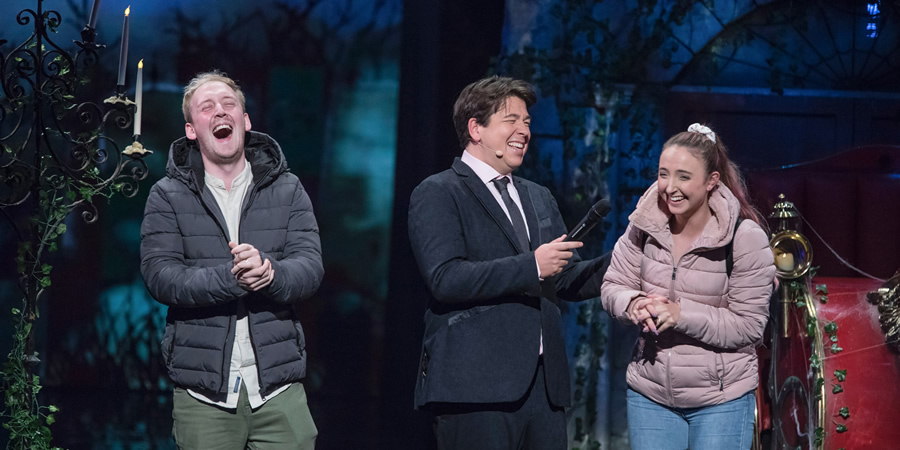Michael McIntyre's Big Show. Image shows from L to R: Daniel Walsh, Michael McIntyre, Ailsa Walsh. Copyright: Hungry McBear. Michael McIntyre's Big Show. Image shows from L to R: Daniel Walsh, Michael McIntyre, Ailsa Walsh. Copyright: Hungry McBear.