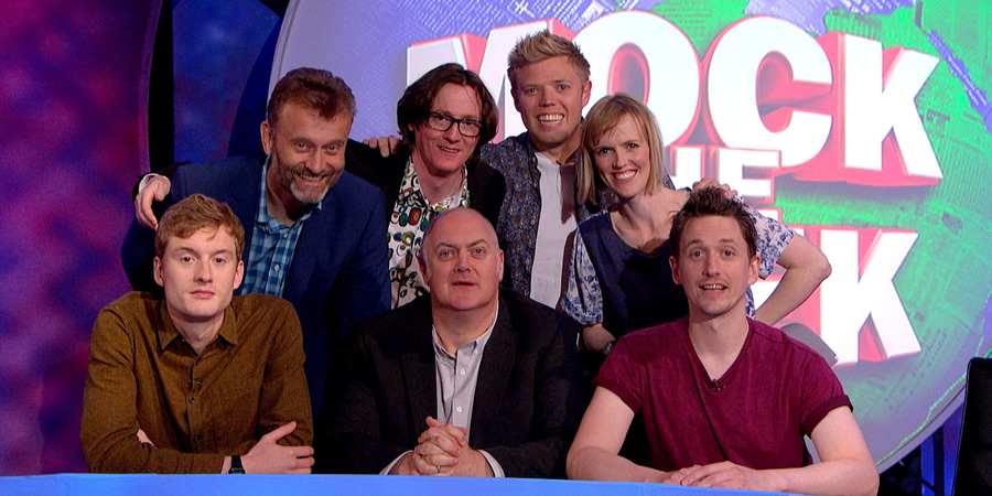 Mock The Week. Image shows from L to R: James Acaster, Hugh Dennis, Ed Byrne, Dara O Briain, Rob Beckett, Holly Walsh, John Robins. Copyright: Angst Productions. Mock The Week. Image shows from L to R: James Acaster, Hugh Dennis, Ed Byrne, Dara O Briain, Rob Beckett, Holly Walsh, John Robins. Copyright: Angst Productions.