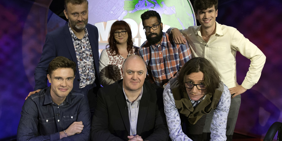 Mock The Week. Image shows from L to R: Ed Gamble, Hugh Dennis, Angela Barnes, Dara O Briain, Romesh Ranganathan, Ed Gamble, Ivo Graham. Copyright: Angst Productions. Mock The Week. Image shows from L to R: Ed Gamble, Hugh Dennis, Angela Barnes, Dara O Briain, Romesh Ranganathan, Ed Gamble, Ivo Graham. Copyright: Angst Productions.