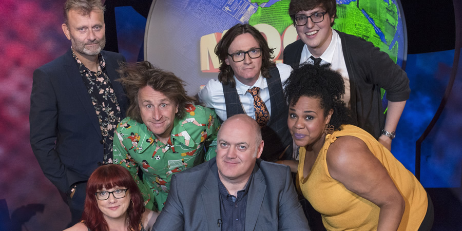 Mock The Week. Image shows from L to R: Hugh Dennis, Angela Barnes, Milton Jones, Dara O Briain, Ed Byrne, Desiree Burch, Glenn Moore. Copyright: Angst Productions. Mock The Week. Image shows from L to R: Hugh Dennis, Angela Barnes, Milton Jones, Dara O Briain, Ed Byrne, Desiree Burch, Glenn Moore. Copyright: Angst Productions.