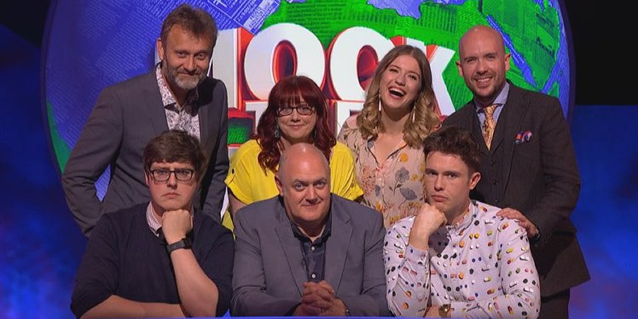 Mock The Week. Image shows from L to R: Hugh Dennis, Glenn Moore, Angela Barnes, Dara O Briain, Olga Koch, Ed Gamble, Tom Allen. Copyright: Angst Productions. Mock The Week. Image shows from L to R: Hugh Dennis, Glenn Moore, Angela Barnes, Dara O Briain, Olga Koch, Ed Gamble, Tom Allen. Copyright: Angst Productions.