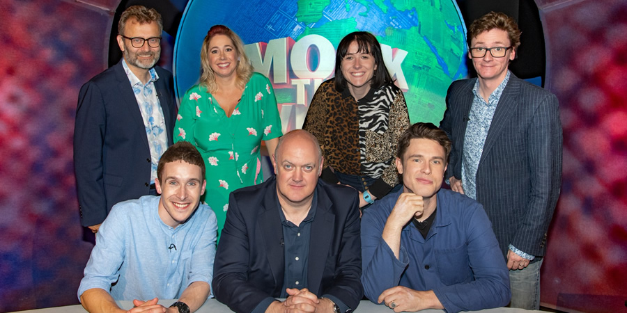 Mock The Week. Image shows from L to R: Hugh Dennis, Larry Dean, Tiffany Stevenson, Dara O Briain, Maisie Adam, Ed Gamble, Ed Byrne. Copyright: Angst Productions. Mock The Week. Image shows from L to R: Hugh Dennis, Larry Dean, Tiffany Stevenson, Dara O Briain, Maisie Adam, Ed Gamble, Ed Byrne. Copyright: Angst Productions.