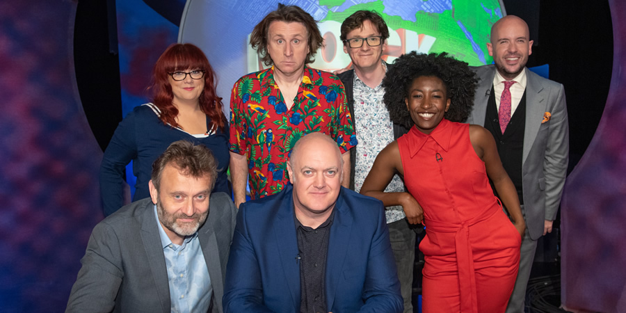 Mock The Week. Image shows from L to R: Hugh Dennis, Angela Barnes, Milton Jones, Dara O Briain, Ed Byrne, Sophie Duker, Tom Allen. Copyright: Angst Productions. Mock The Week. Image shows from L to R: Hugh Dennis, Angela Barnes, Milton Jones, Dara O Briain, Ed Byrne, Sophie Duker, Tom Allen. Copyright: Angst Productions.