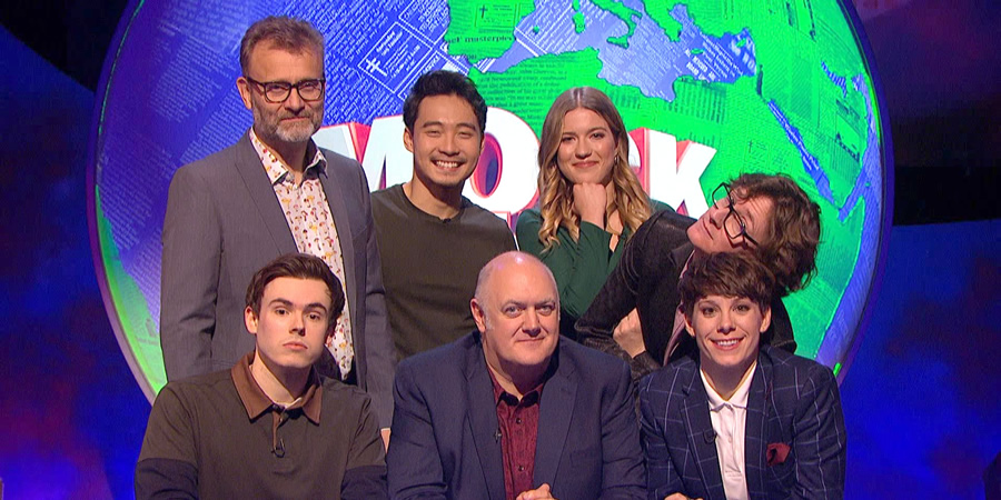 Mock The Week. Image shows from L to R: Hugh Dennis, Rhys James, Nigel Ng, Dara O Briain, Olga Koch, Ed Byrne, Suzi Ruffell. Copyright: Angst Productions. Mock The Week. Image shows from L to R: Hugh Dennis, Rhys James, Nigel Ng, Dara O Briain, Olga Koch, Ed Byrne, Suzi Ruffell. Copyright: Angst Productions.