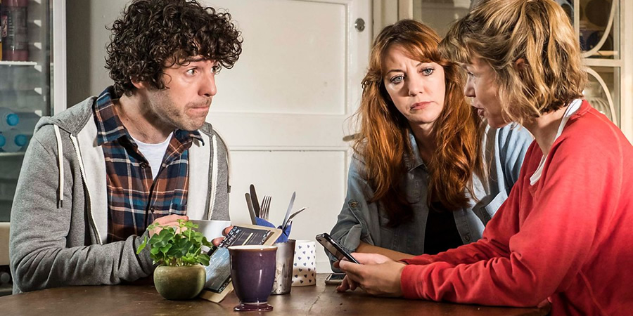 Motherland. Image shows from L to R: Kevin (Paul Ready), Liz (Diane Morgan), Julia (Anna Maxwell Martin). Motherland. Image shows from L to R: Kevin (Paul Ready), Liz (Diane Morgan), Julia (Anna Maxwell Martin).