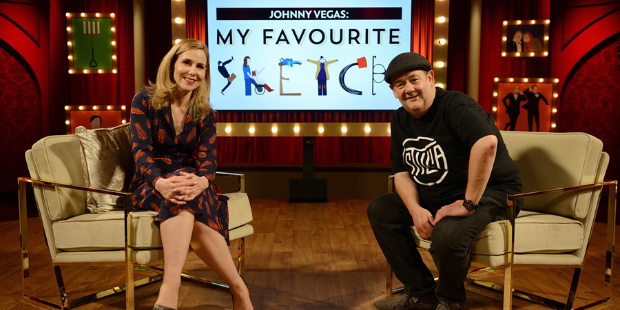 My Favourite Sketch. Image shows from L to R: Sally Phillips, Johnny Vegas. Copyright: Potato. My Favourite Sketch. Image shows from L to R: Sally Phillips, Johnny Vegas. Copyright: Potato.
