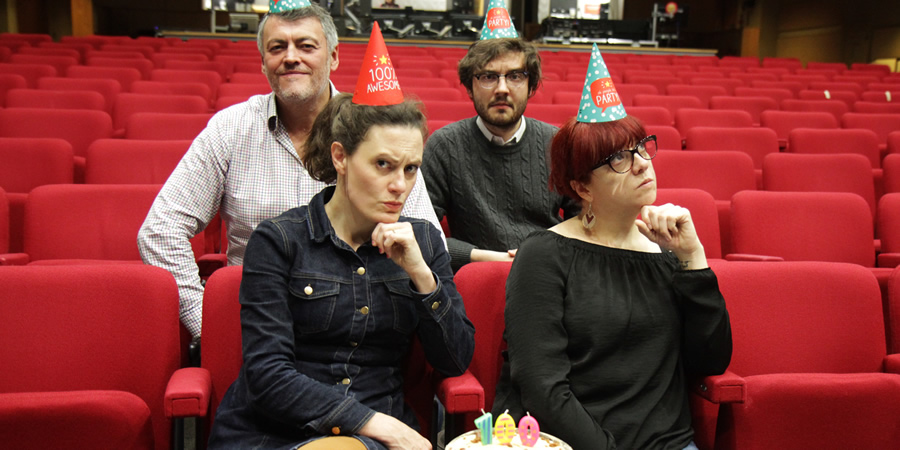 Newsjack. Image shows from L to R: Lewis Macleod, Margaret Cabourn-Smith, George Fouracres, Angela Barnes. Copyright: BBC. Newsjack. Image shows from L to R: Lewis Macleod, Margaret Cabourn-Smith, George Fouracres, Angela Barnes. Copyright: BBC.