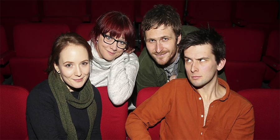 Newsjack. Image shows from L to R: Freya Parker, Angela Barnes, Henry Perryment, Kieran Hodgson. Copyright: BBC. Newsjack. Image shows from L to R: Freya Parker, Angela Barnes, Henry Perryment, Kieran Hodgson. Copyright: BBC.