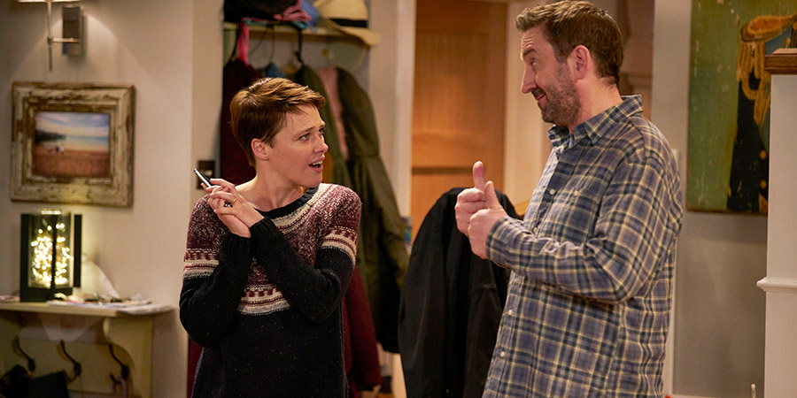 Not Going Out. Image shows from L to R: Lucy (Sally Bretton), Lee (Lee Mack). Copyright: Avalon Television. Not Going Out. Image shows from L to R: Lucy (Sally Bretton), Lee (Lee Mack). Copyright: Avalon Television.