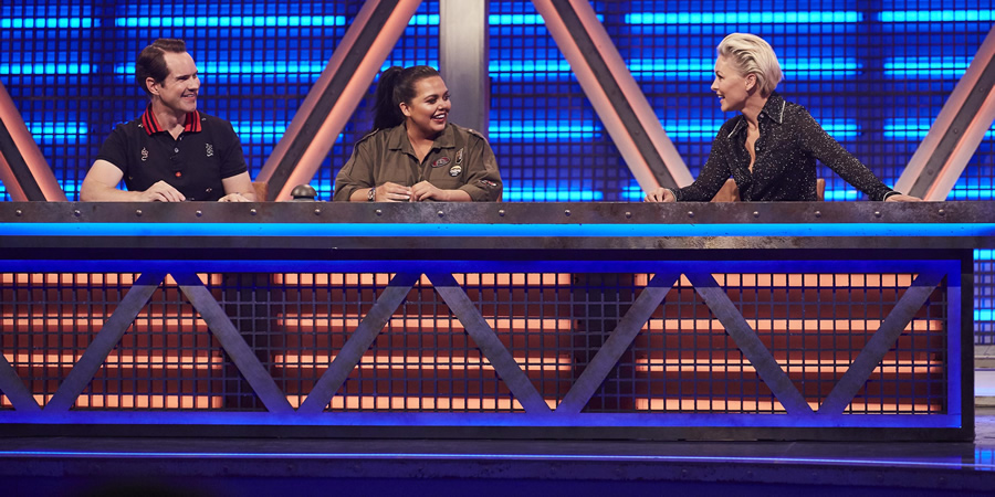 Pants On Fire. Image shows from L to R: Jimmy Carr, Scarlett Moffatt, Emma Willis. Copyright: Fulwell 73 Productions. Pants On Fire. Image shows from L to R: Jimmy Carr, Scarlett Moffatt, Emma Willis. Copyright: Fulwell 73 Productions.