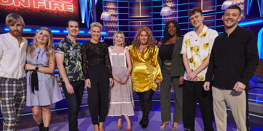 Pants On Fire. Image shows from L to R: Bobby Mair, Harriet Kemsley, Jimmy Carr, Emma Willis, Georgia Toffolo, Donna Preston, Verona Rose, Zac Alsop, Jamie Rawsthorne. Copyright: Fulwell 73 Productions. Pants On Fire. Image shows from L to R: Bobby Mair, Harriet Kemsley, Jimmy Carr, Emma Willis, Georgia Toffolo, Donna Preston, Verona Rose, Zac Alsop, Jamie Rawsthorne. Copyright: Fulwell 73 Productions.