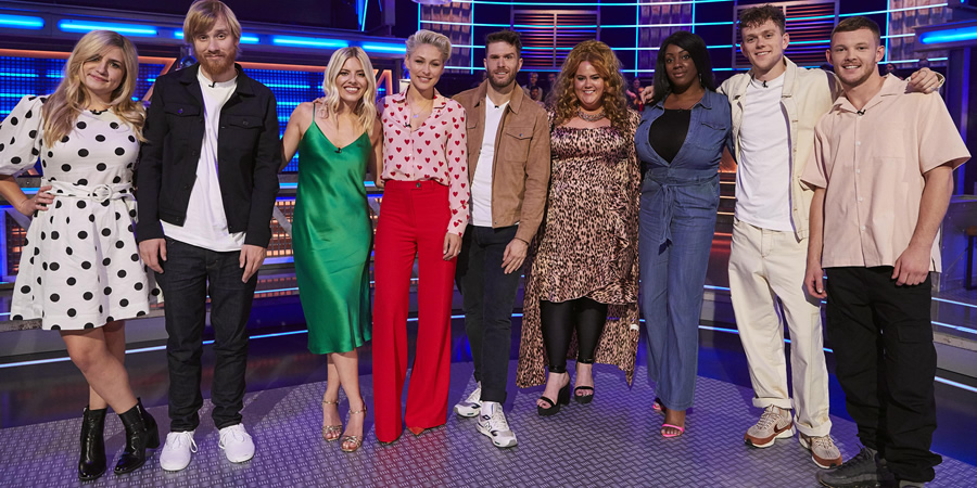 Pants On Fire. Image shows from L to R: Harriet Kemsley, Bobby Mair, Mollie King, Emma Willis, Joel Dommett, Donna Preston, Verona Rose, Zac Alsop, Jamie Rawsthorne. Copyright: Fulwell 73 Productions. Pants On Fire. Image shows from L to R: Harriet Kemsley, Bobby Mair, Mollie King, Emma Willis, Joel Dommett, Donna Preston, Verona Rose, Zac Alsop, Jamie Rawsthorne. Copyright: Fulwell 73 Productions.