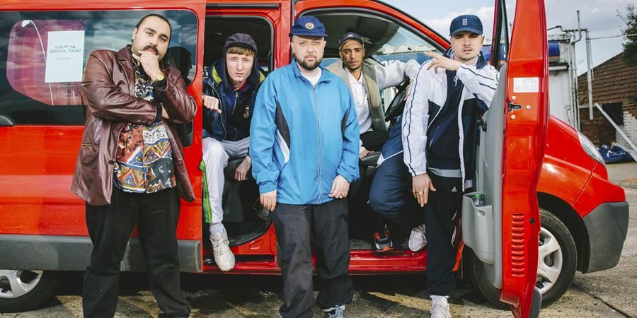 People Just Do Nothing. Image shows from L to R: Chabuddy G (Asim Chaudhry), Steves (Steve Stamp), Beats (Hugo Chegwin), Decoy (Daniel Sylvester Woolford), Grindah (Allan Mustafa). Copyright: Roughcut Television. People Just Do Nothing. Image shows from L to R: Chabuddy G (Asim Chaudhry), Steves (Steve Stamp), Beats (Hugo Chegwin), Decoy (Daniel Sylvester Woolford), Grindah (Allan Mustafa). Copyright: Roughcut Television.