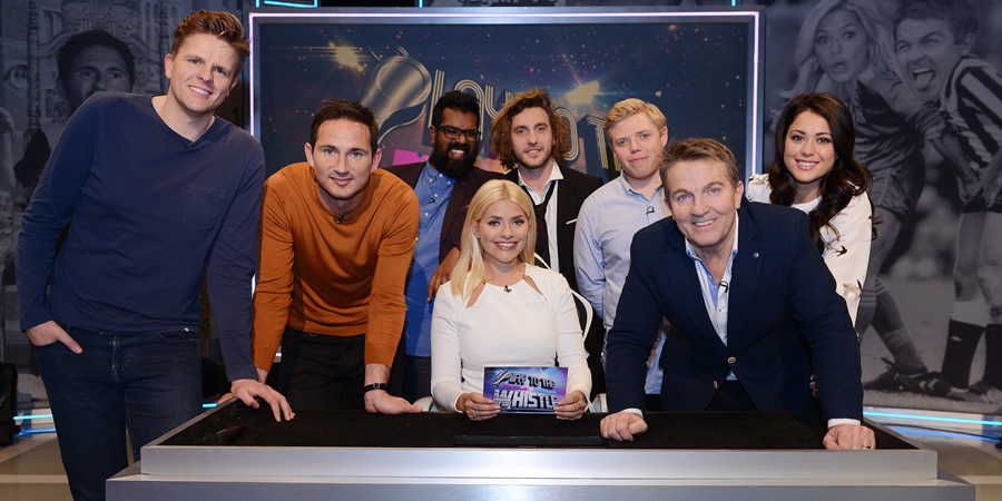Play To The Whistle. Image shows from L to R: Jake Humphrey, Frank Lampard, Romesh Ranganathan, Holly Willoughby, Seann Walsh, Rob Beckett, Bradley Walsh, Sam Quek. Copyright: Hungry Bear Media. Play To The Whistle. Image shows from L to R: Jake Humphrey, Frank Lampard, Romesh Ranganathan, Holly Willoughby, Seann Walsh, Rob Beckett, Bradley Walsh, Sam Quek. Copyright: Hungry Bear Media.
