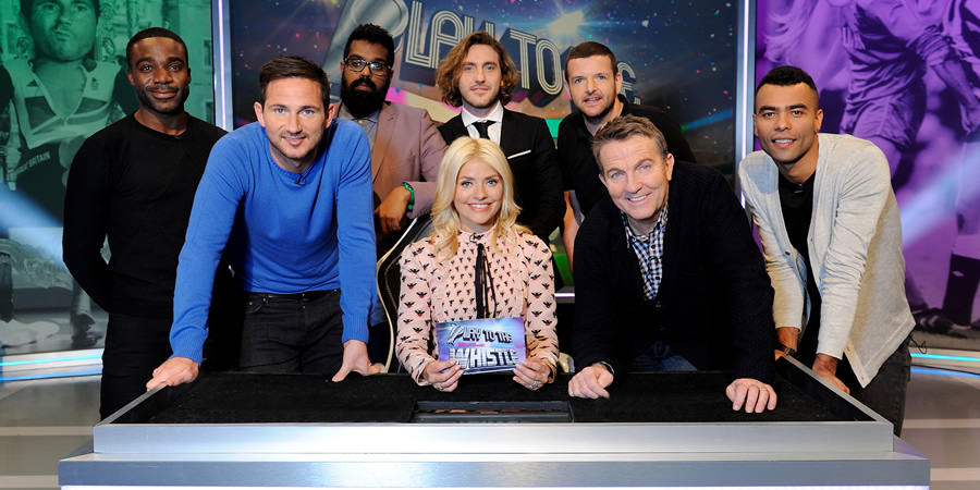 Play To The Whistle. Image shows from L to R: Ore Oduba, Frank Lampard, Romesh Ranganathan, Holly Willoughby, Seann Walsh, Kevin Bridges, Bradley Walsh, Ashley Cole. Copyright: Hungry Bear Media. Play To The Whistle. Image shows from L to R: Ore Oduba, Frank Lampard, Romesh Ranganathan, Holly Willoughby, Seann Walsh, Kevin Bridges, Bradley Walsh, Ashley Cole. Copyright: Hungry Bear Media.