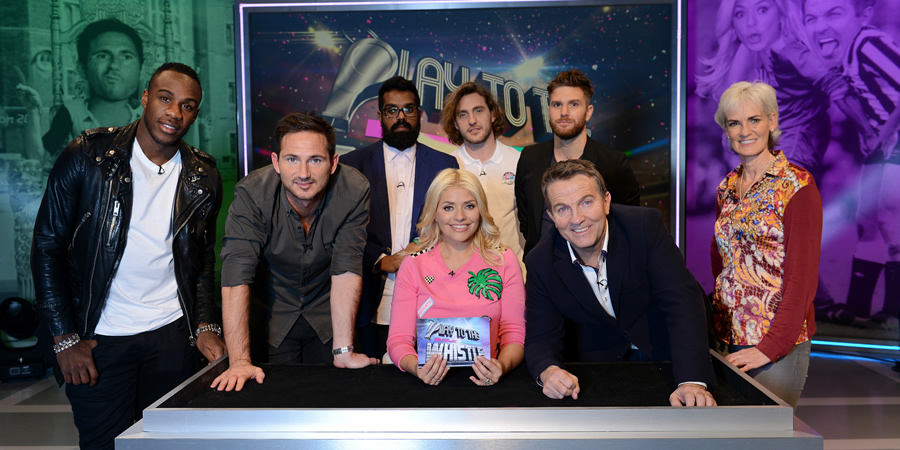 Play To The Whistle. Image shows from L to R: Michail Antonio, Frank Lampard, Romesh Ranganathan, Holly Willoughby, Seann Walsh, Bradley Walsh, Joel Dommett, Judy Murray. Copyright: Hungry Bear Media. Play To The Whistle. Image shows from L to R: Michail Antonio, Frank Lampard, Romesh Ranganathan, Holly Willoughby, Seann Walsh, Bradley Walsh, Joel Dommett, Judy Murray. Copyright: Hungry Bear Media.