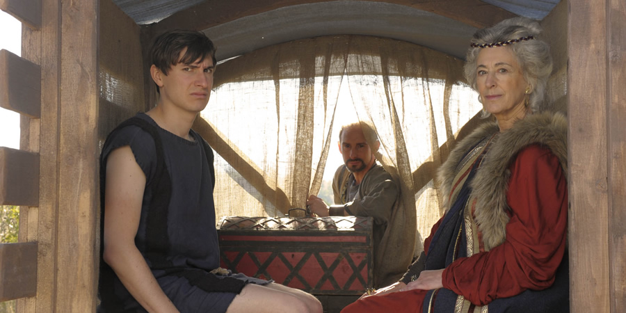 Plebs. Image shows from L to R: Marcus (Tom Rosenthal), Landlord (Karl Theobald), Landlady (Maureen Lipman). Plebs. Image shows from L to R: Marcus (Tom Rosenthal), Landlord (Karl Theobald), Landlady (Maureen Lipman).