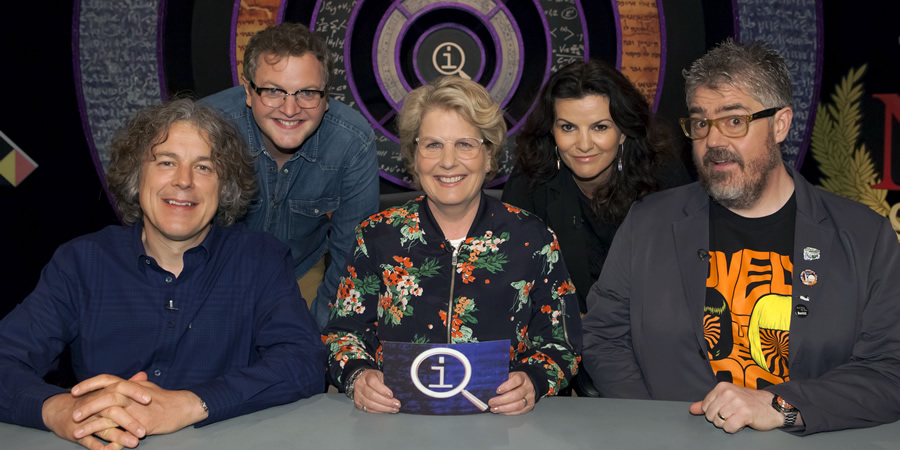 QI. Image shows from L to R: Alan Davies, Miles Jupp, Sandi Toksvig, Deirdre O'Kane, Phill Jupitus. Copyright: TalkbackThames. QI. Image shows from L to R: Alan Davies, Miles Jupp, Sandi Toksvig, Deirdre O'Kane, Phill Jupitus. Copyright: TalkbackThames.