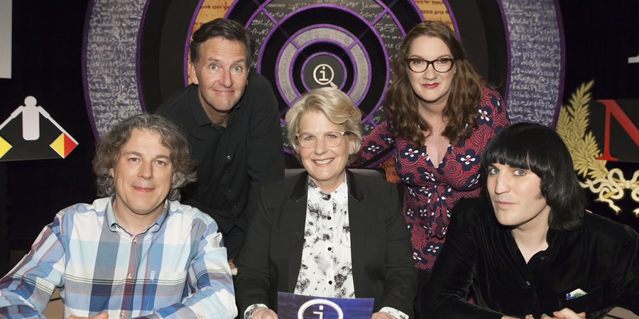 QI. Image shows from L to R: Alan Davies, Colin Lane, Sandi Toksvig, Sarah Millican, Noel Fielding. Copyright: TalkbackThames. QI. Image shows from L to R: Alan Davies, Colin Lane, Sandi Toksvig, Sarah Millican, Noel Fielding. Copyright: TalkbackThames.