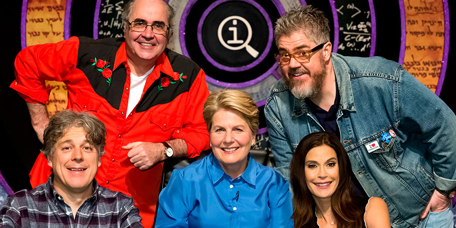 QI. Image shows from L to R: Alan Davies, Danny Baker, Sandi Toksvig, Phill Jupitus, Teri Hatcher. Copyright: TalkbackThames. QI. Image shows from L to R: Alan Davies, Danny Baker, Sandi Toksvig, Phill Jupitus, Teri Hatcher. Copyright: TalkbackThames.