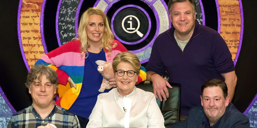QI. Image shows from L to R: Alan Davies, Sara Pascoe, Sandi Toksvig, Ed Balls, Johnny Vegas. Copyright: TalkbackThames. QI. Image shows from L to R: Alan Davies, Sara Pascoe, Sandi Toksvig, Ed Balls, Johnny Vegas. Copyright: TalkbackThames.