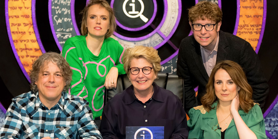 QI. Image shows from L to R: Alan Davies, Holly Walsh, Sandi Toksvig, Josh Widdicombe, Cariad Lloyd. Copyright: TalkbackThames. QI. Image shows from L to R: Alan Davies, Holly Walsh, Sandi Toksvig, Josh Widdicombe, Cariad Lloyd. Copyright: TalkbackThames.