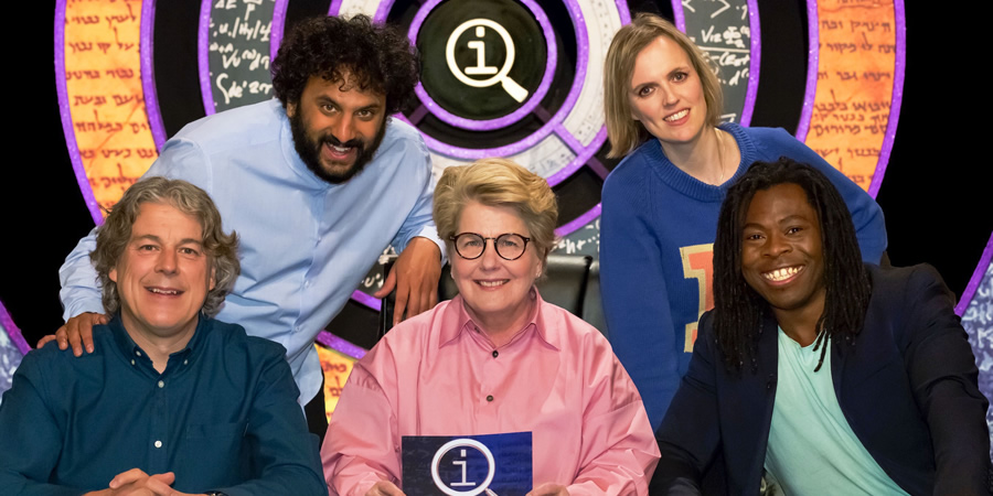 QI. Image shows from L to R: Alan Davies, Nish Kumar, Sandi Toksvig, Holly Walsh, Ade Adepitan. Copyright: TalkbackThames. QI. Image shows from L to R: Alan Davies, Nish Kumar, Sandi Toksvig, Holly Walsh, Ade Adepitan. Copyright: TalkbackThames.