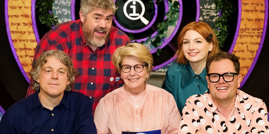 QI. Image shows from L to R: Alan Davies, Phill Jupitus, Sandi Toksvig, Alice Levine, Alan Carr. Copyright: TalkbackThames. QI. Image shows from L to R: Alan Davies, Phill Jupitus, Sandi Toksvig, Alice Levine, Alan Carr. Copyright: TalkbackThames.