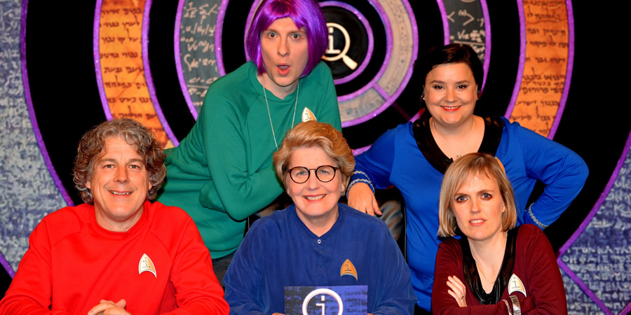 QI. Image shows from L to R: Alan Davies, Joe Lycett, Sandi Toksvig, Susan Calman, Holly Walsh. Copyright: TalkbackThames. QI. Image shows from L to R: Alan Davies, Joe Lycett, Sandi Toksvig, Susan Calman, Holly Walsh. Copyright: TalkbackThames.