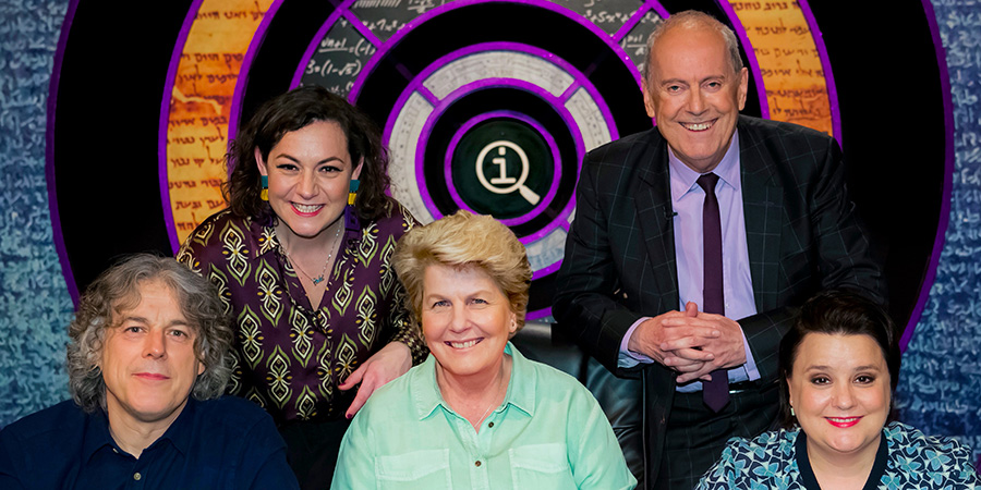 QI. Image shows from L to R: Alan Davies, Jessica Fostekew, Sandi Toksvig, Gyles Brandreth, Susan Calman. QI. Image shows from L to R: Alan Davies, Jessica Fostekew, Sandi Toksvig, Gyles Brandreth, Susan Calman.