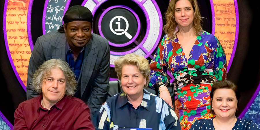 QI. Image shows from L to R: Alan Davies, Stephen K Amos, Sandi Toksvig, Lou Sanders, Susan Calman. QI. Image shows from L to R: Alan Davies, Stephen K Amos, Sandi Toksvig, Lou Sanders, Susan Calman.