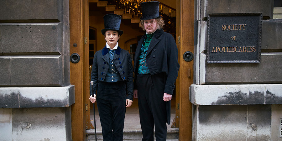 Quacks. Image shows from L to R: Caroline (Lydia Leonard), Dr George Combe (Miles Jupp). Copyright: Lucky Giant. Quacks. Image shows from L to R: Caroline (Lydia Leonard), Dr George Combe (Miles Jupp). Copyright: Lucky Giant.