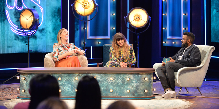 The Ranganation. Image shows from L to R: Katherine Ryan, Natasia Demetriou, Romesh Ranganathan. Copyright: Zeppotron. The Ranganation. Image shows from L to R: Katherine Ryan, Natasia Demetriou, Romesh Ranganathan. Copyright: Zeppotron.