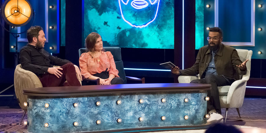 The Ranganation. Image shows from L to R: Jon Richardson, Jessica Hynes, Romesh Ranganathan. Copyright: Zeppotron. The Ranganation. Image shows from L to R: Jon Richardson, Jessica Hynes, Romesh Ranganathan. Copyright: Zeppotron.