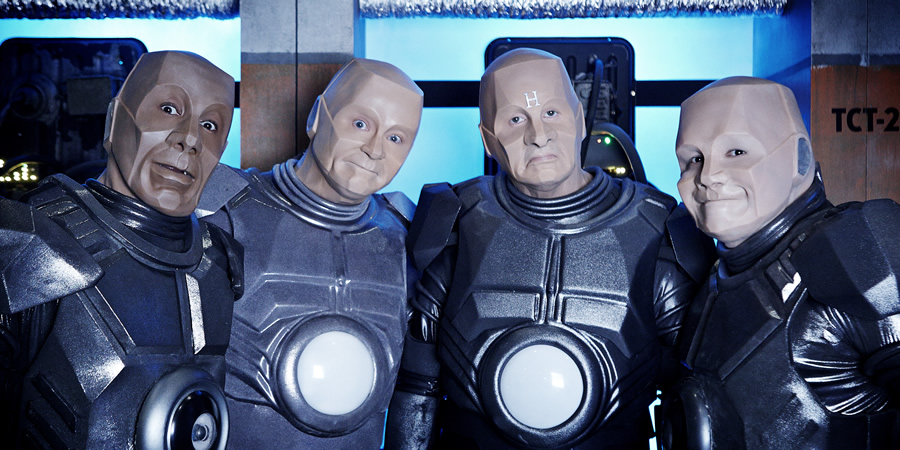 Red Dwarf. Image shows from L to R: Cat (Danny John-Jules), Kryten (Robert Llewellyn), Rimmer (Chris Barrie), Lister (Craig Charles). Red Dwarf. Image shows from L to R: Cat (Danny John-Jules), Kryten (Robert Llewellyn), Rimmer (Chris Barrie), Lister (Craig Charles).