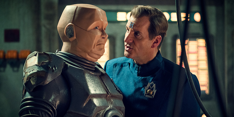 Red Dwarf. Image shows from L to R: Kryten (Robert Llewellyn), Rimmer (Chris Barrie). Red Dwarf. Image shows from L to R: Kryten (Robert Llewellyn), Rimmer (Chris Barrie).