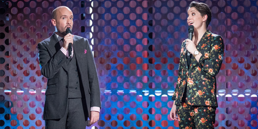 Roast Battle. Image shows from L to R: Tom Allen, Suzi Ruffell. Roast Battle. Image shows from L to R: Tom Allen, Suzi Ruffell.
